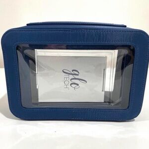 Glo Tech  Cosmetic Bag Set with Compact Mirror, Blue Travel Makeup Organizer
